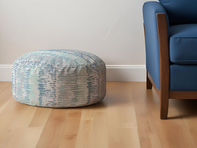 Home Outfitters 24" Blue Canvas Round Abstract Pouf Ottoman