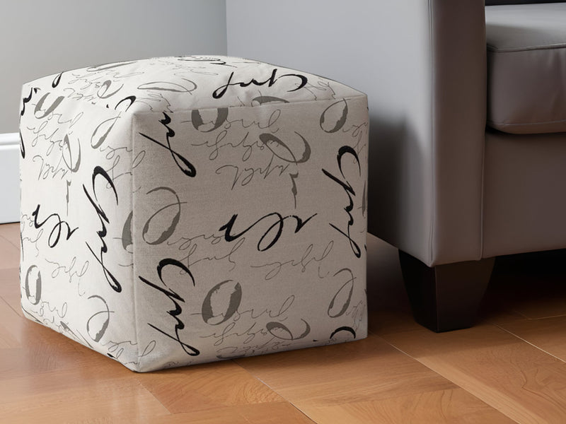 Home Outfitters 17" White and Gray Polyester Abstract Pouf Ottoman