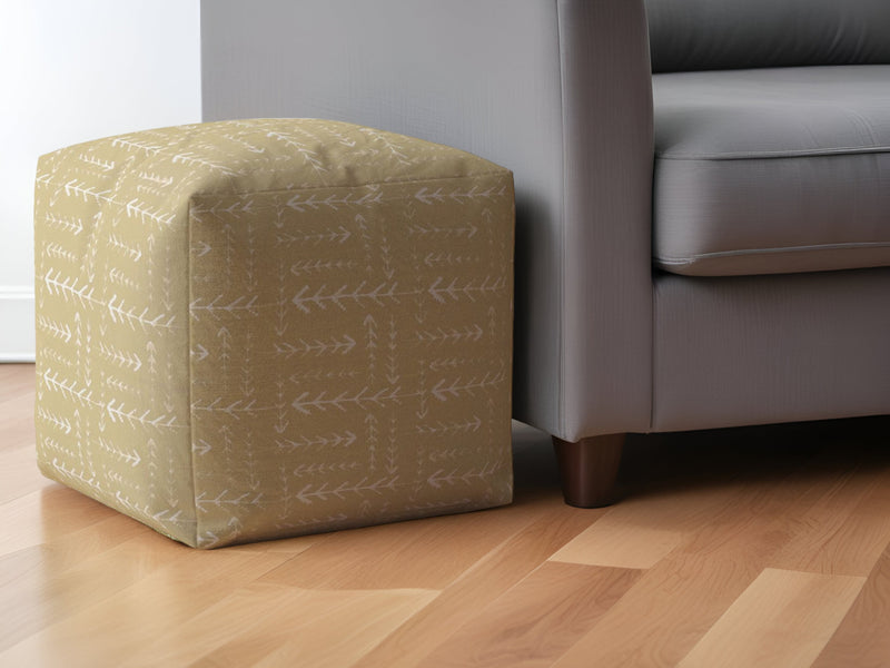 Home Outfitters 17" Beige Cotton Abstract Pouf Ottoman