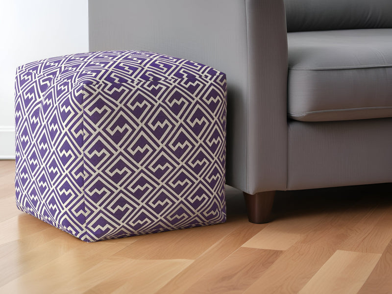 Home Outfitters 17" Purple and White Cotton Damask Pouf Ottoman