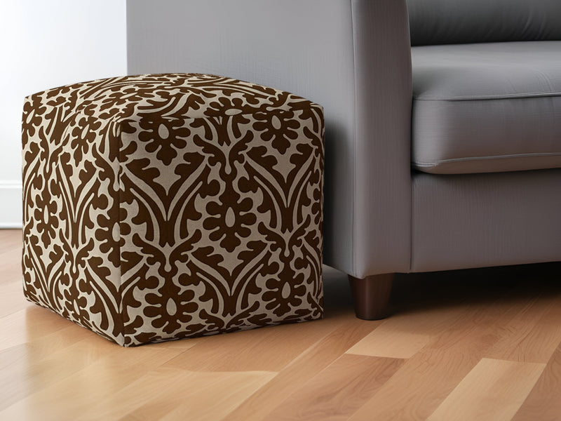 Home Outfitters 17" Brown Cotton Damask Pouf Ottoman