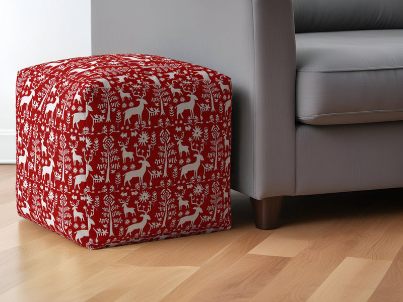 Home Outfitters 17" Red and White Cotton Stag Pouf Ottoman