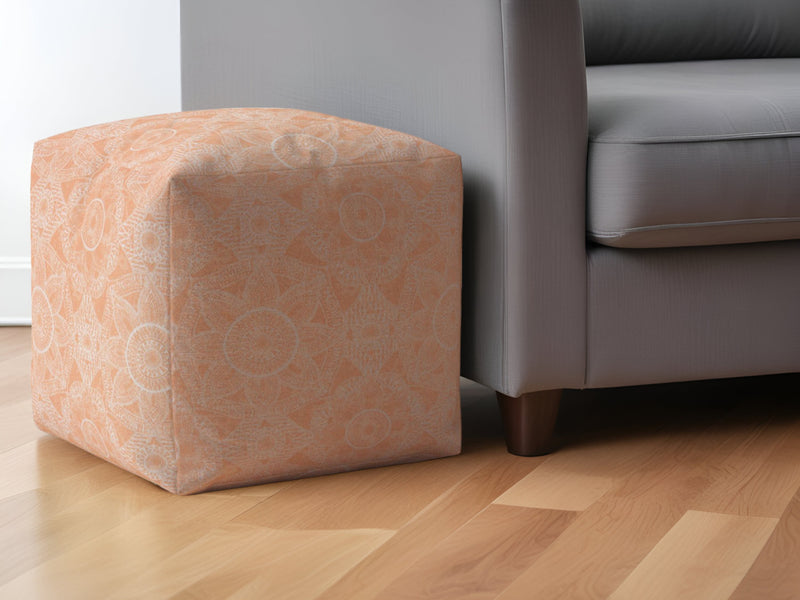 Home Outfitters 17" Orange Cotton Floral Pouf Ottoman