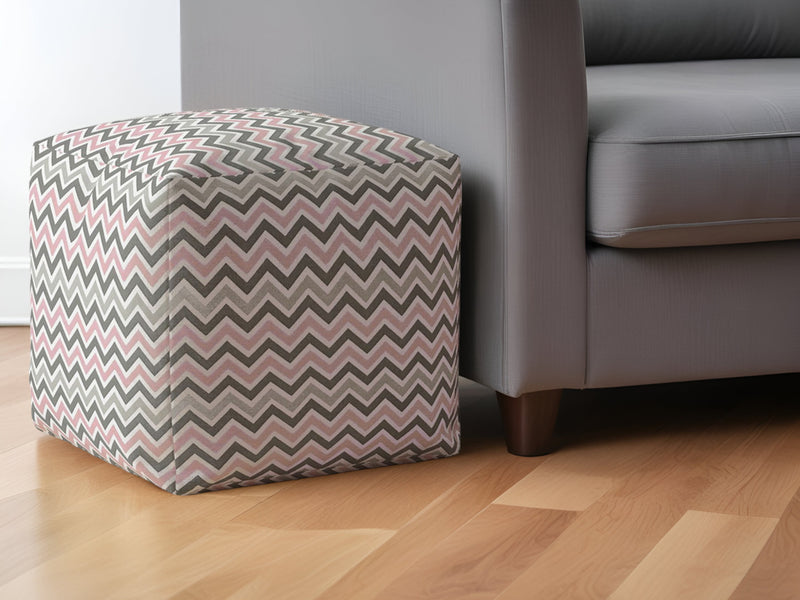 Home Outfitters 17" Gray Twill Chevron Pouf Ottoman