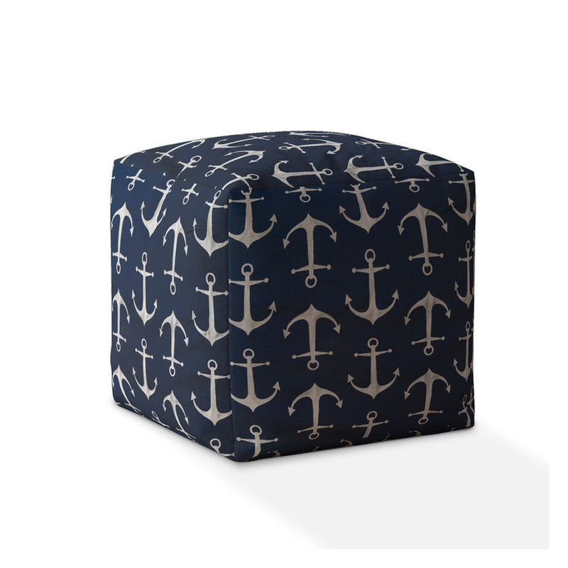 Home Outfitters 17" Blue Twill Anchor Pouf Cover