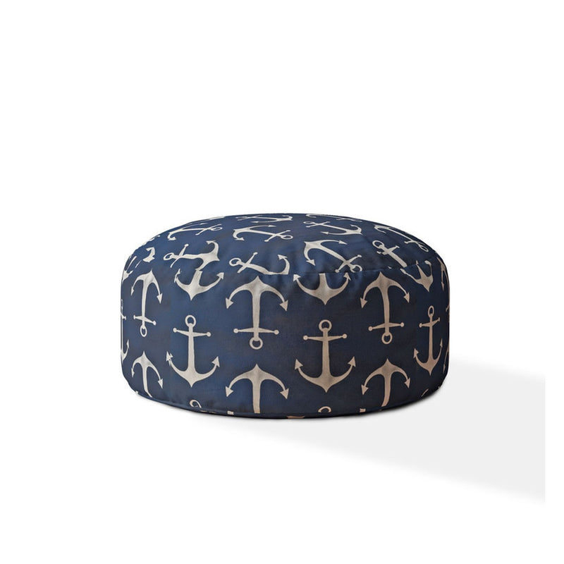 Home Outfitters 24" Blue Twill Round Anchor Pouf Cover