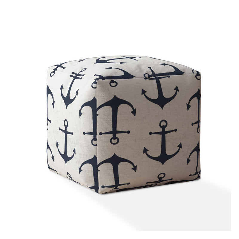 Home Outfitters 17" Blue Canvas Anchor Pouf Cover