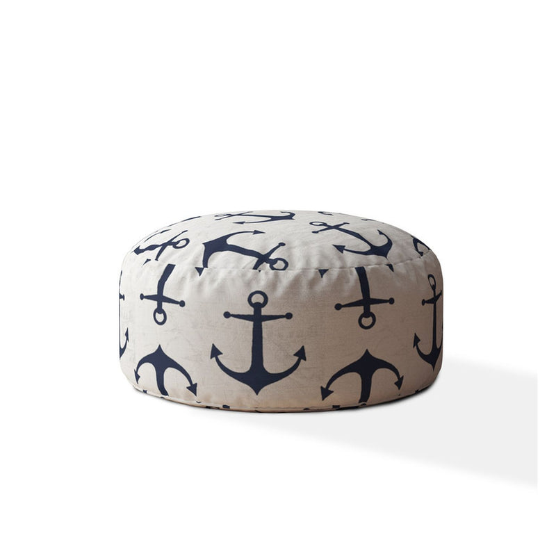 Home Outfitters 24" Blue Canvas Round Anchor Pouf Cover