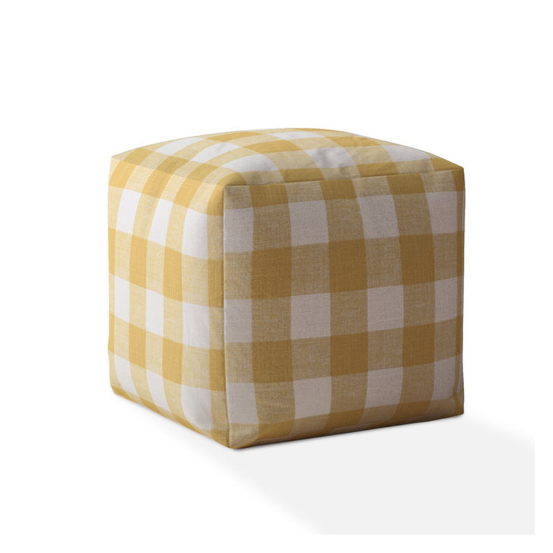 Home Outfitters 17" Yellow And White Canvas Gingham Pouf Cover