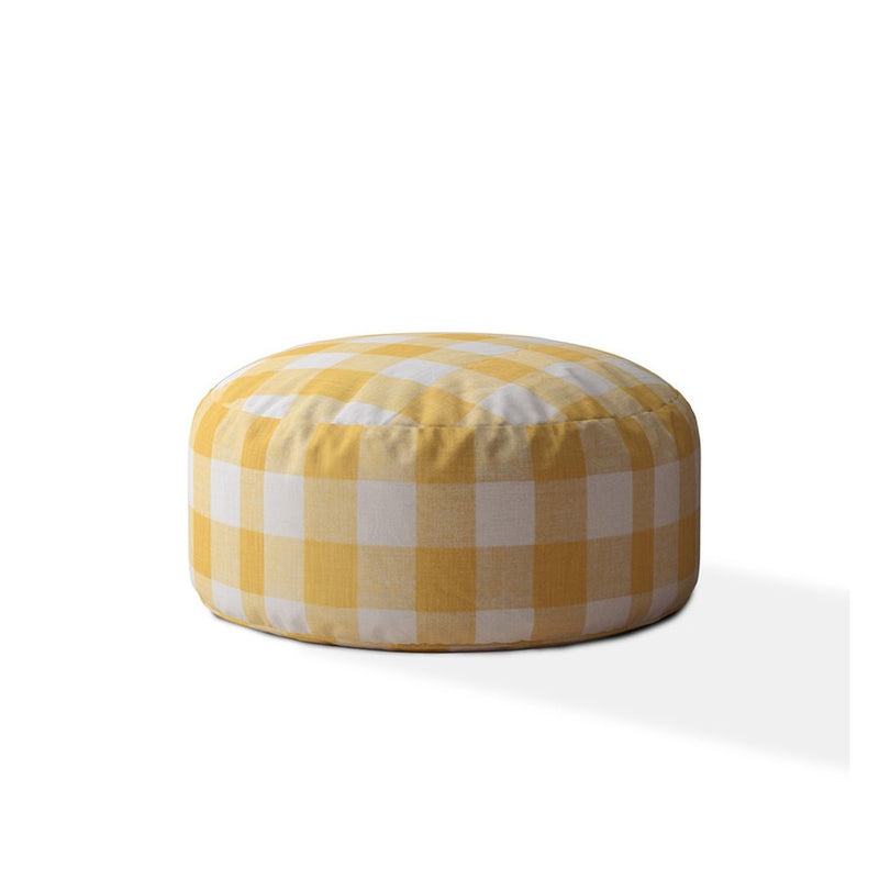 Home Outfitters 24" Yellow And White Canvas Round Gingham Pouf Cover