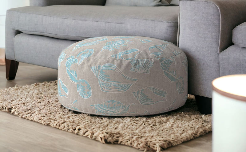 Home Outfitters 24" Blue Canvas Round Seashell Pouf Cover