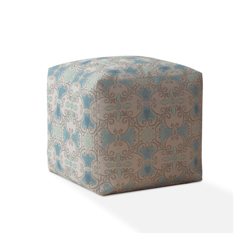 Home Outfitters 17" Blue Cotton Ikat Pouf Cover