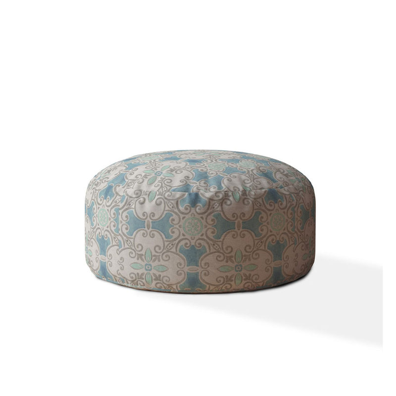 Home Outfitters 24" Blue Cotton Round Ikat Pouf Cover