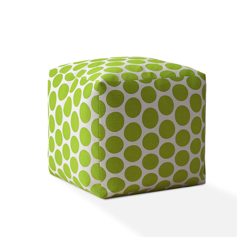 Home Outfitters 17" Green And White Cotton Polka Dots Pouf Cover