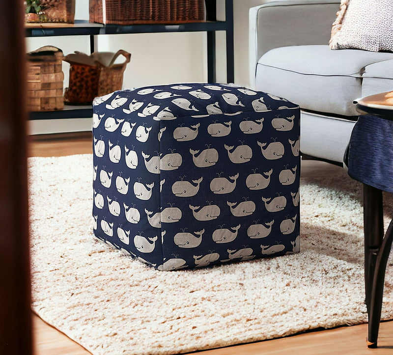 Home Outfitters 17" Blue Twill Whale Pouf Cover