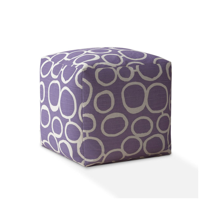 Home Outfitters 17" Purple And White Cotton Abstract Pouf Cover