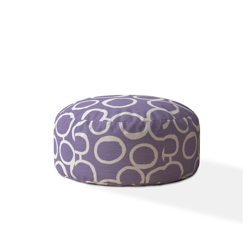 Home Outfitters 24" Purple And White Cotton Round Abstract Pouf Cover