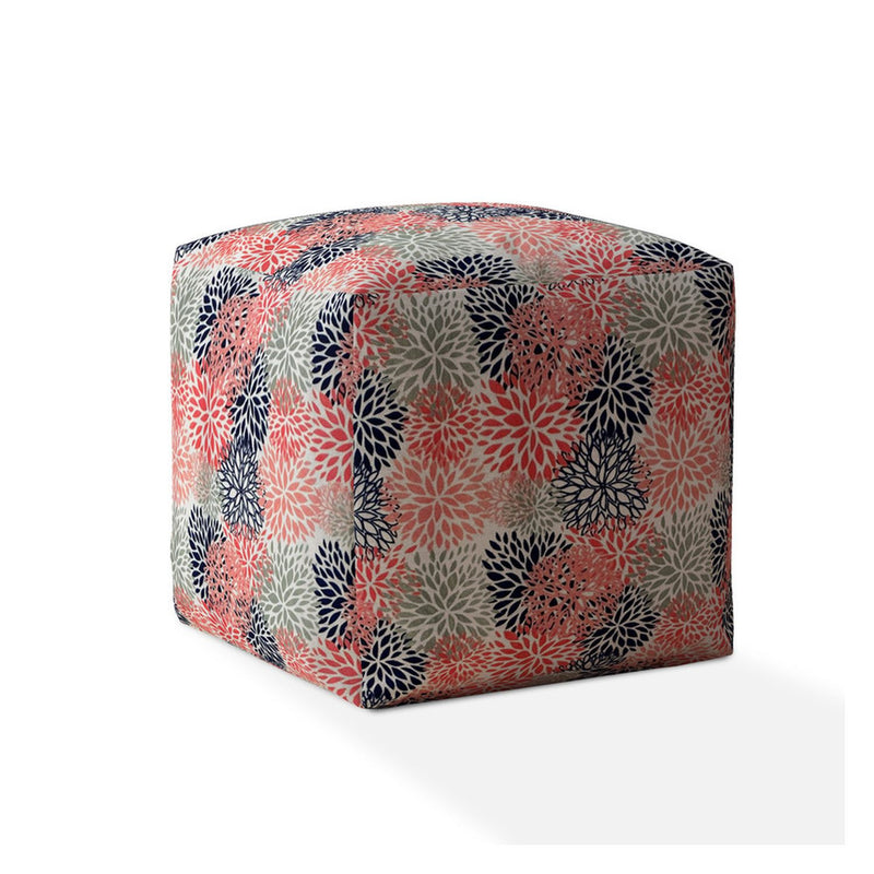 Home Outfitters 17" Coral Polyester Floral Pouf Cover