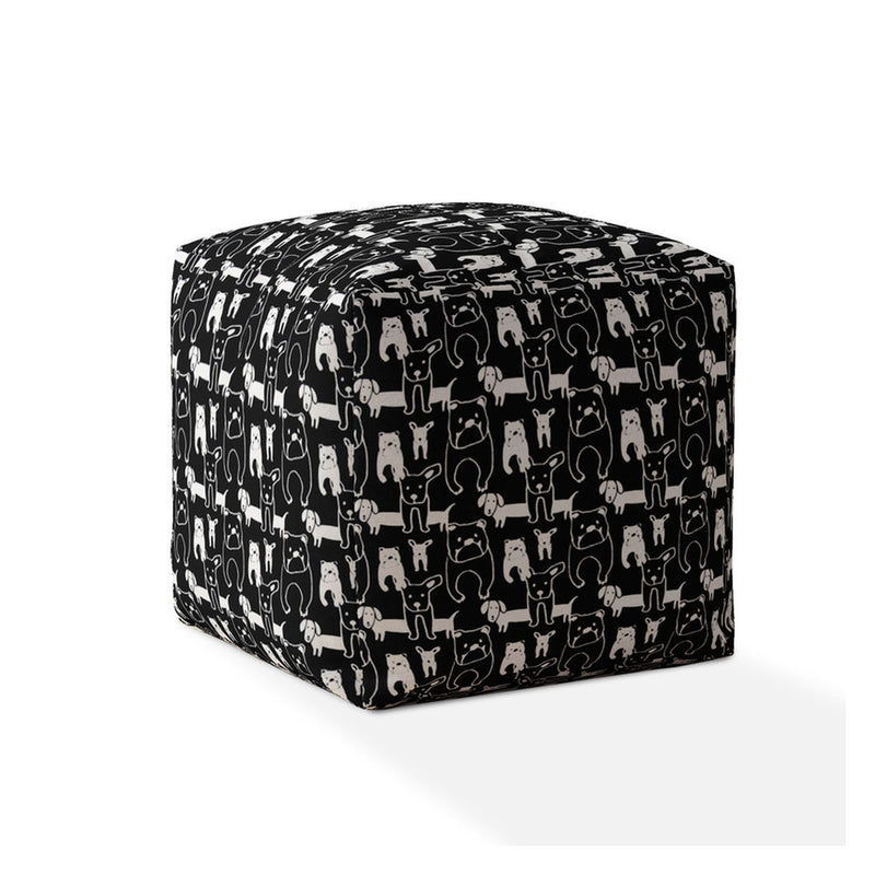 Home Outfitters 17" Black And White Cotton Dog Pouf Cover