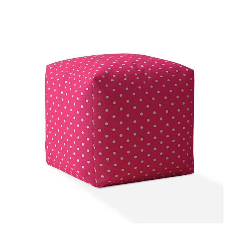 Home Outfitters 17" Pink And White Cotton Polka Dots Pouf Cover