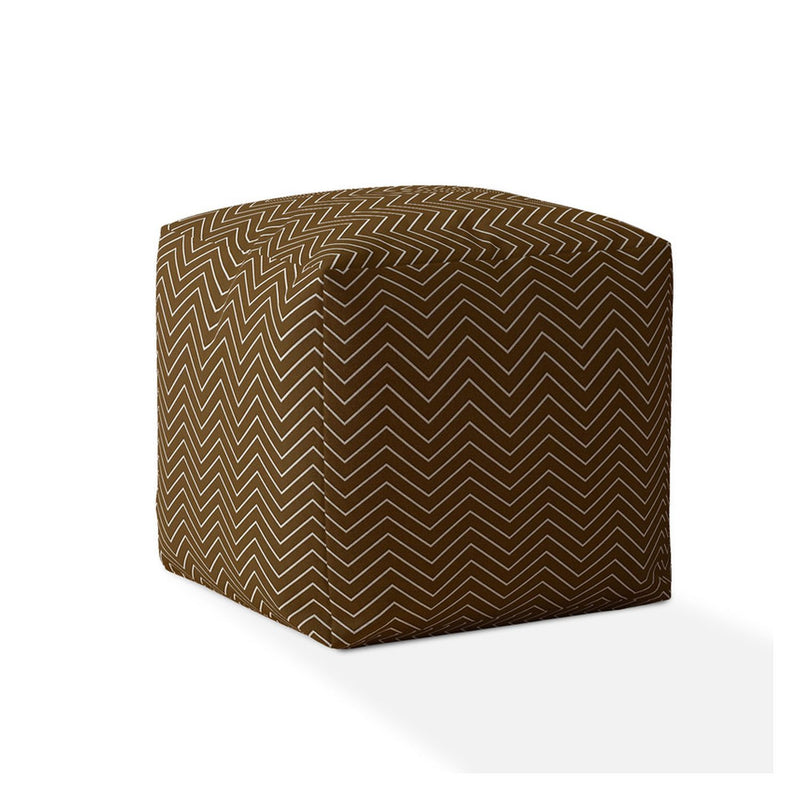 Home Outfitters 17" Brown Cotton Chevron Pouf Cover