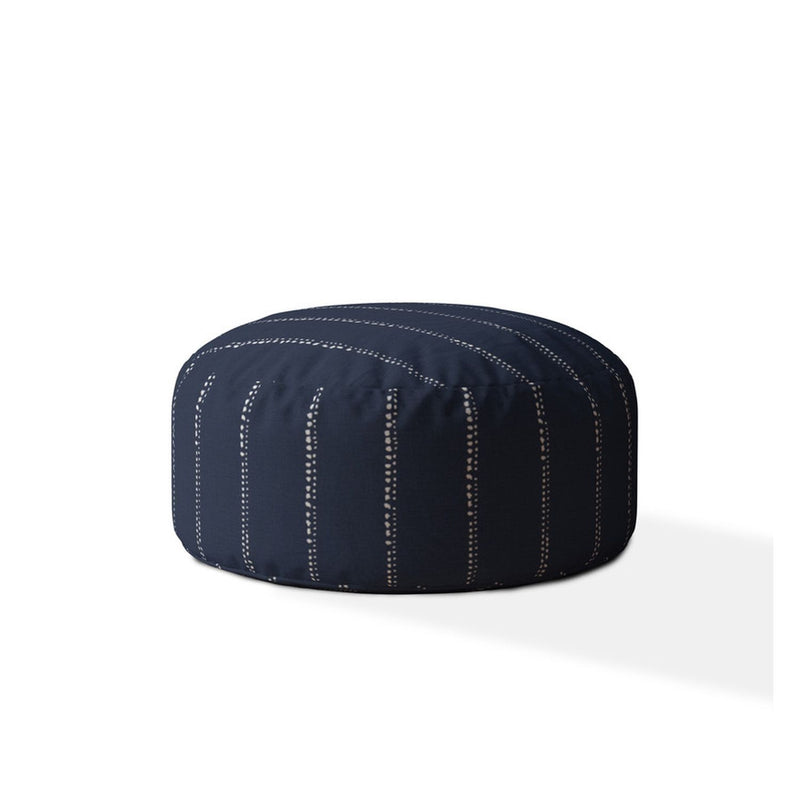 Home Outfitters 24" Blue Cotton Round Striped Pouf Cover