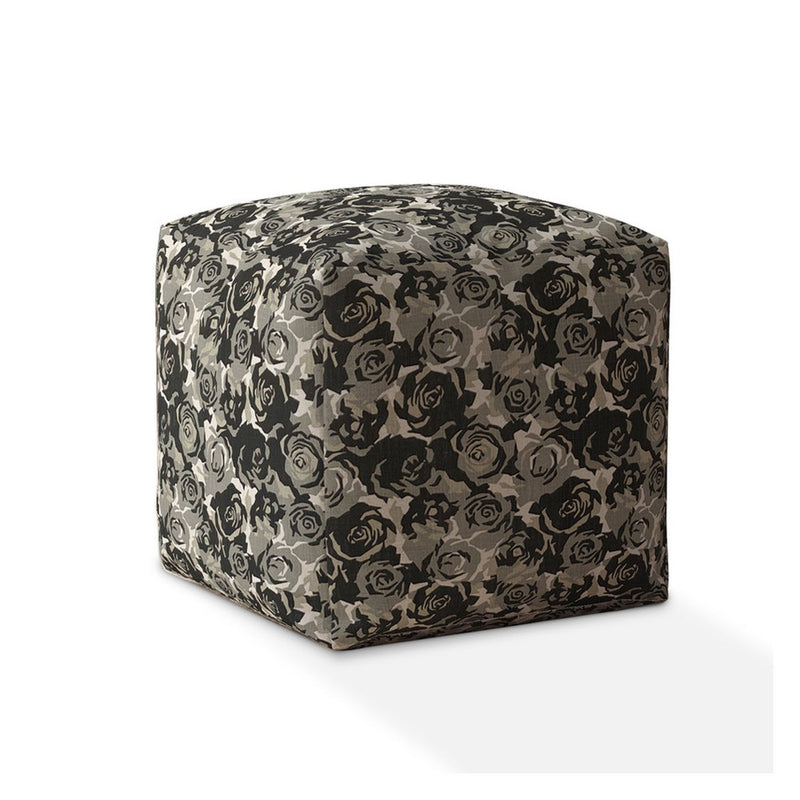 Home Outfitters 17" Beige Canvas Floral Pouf Cover