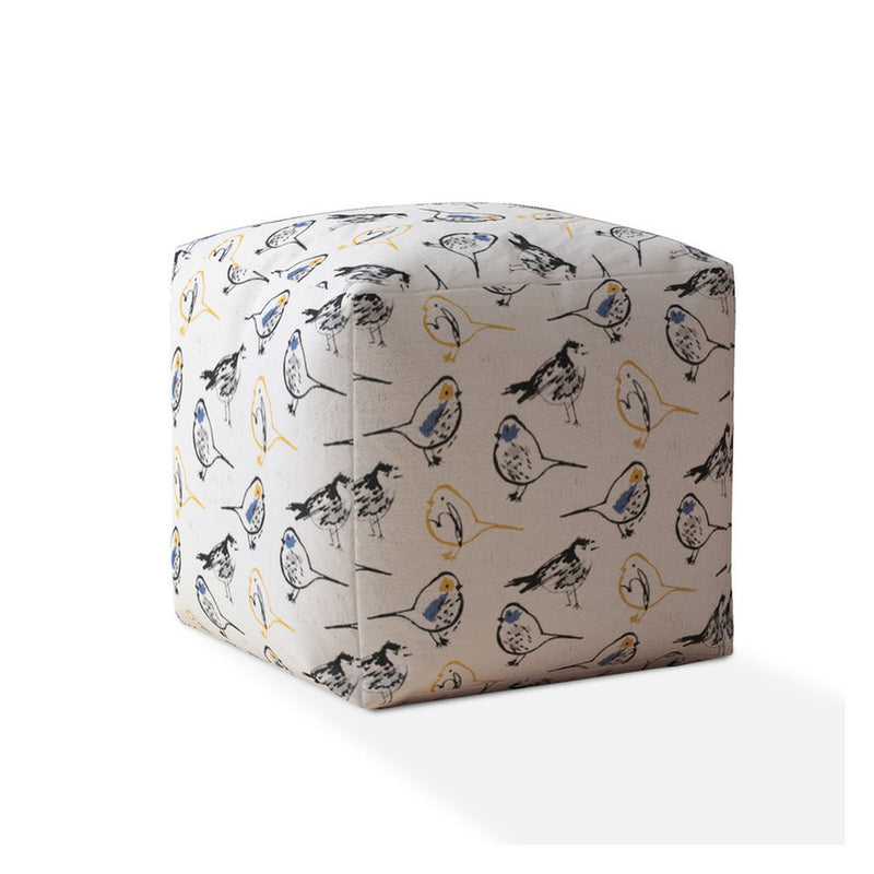 Home Outfitters 17" Yellow And White Canvas Birds Pouf Cover