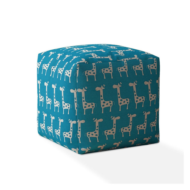 Home Outfitters 17" Blue And White Cotton Giraffe Pouf Cover