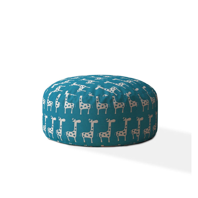 Home Outfitters 24" Blue And White Cotton Round Giraffe Pouf Cover