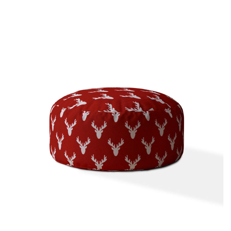 Home Outfitters 24" Red And White Cotton Round Stag Pouf Cover