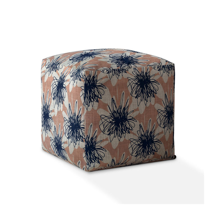 Home Outfitters 17" Pink And Blue Canvas Floral Pouf Cover