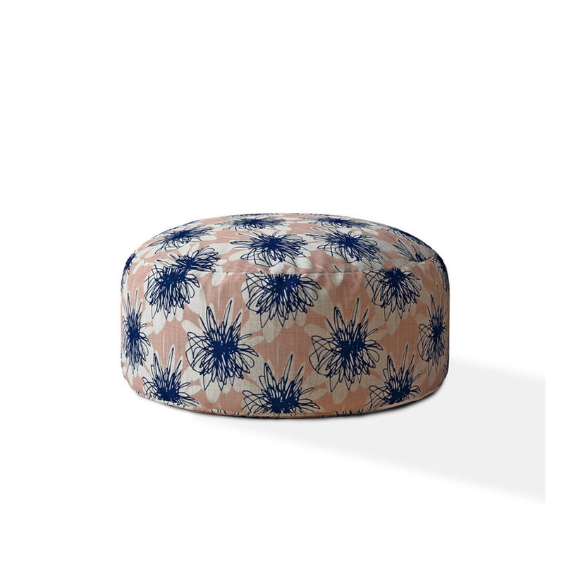 Home Outfitters 24" Pink And Blue Canvas Round Floral Pouf Cover