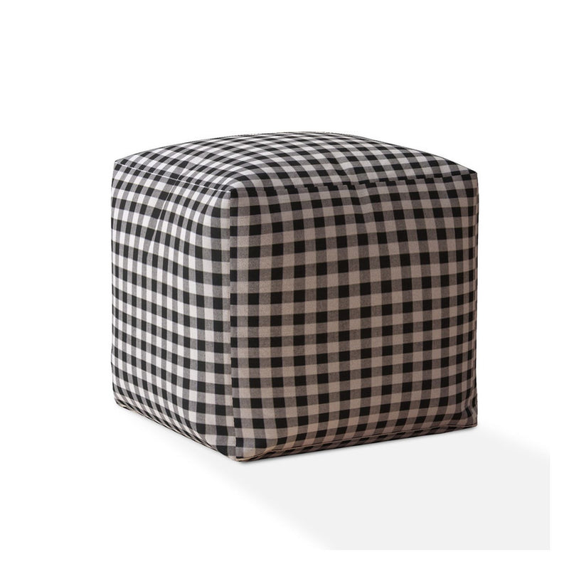 Home Outfitters 17" Black And Gray Cotton Gingham Pouf Cover