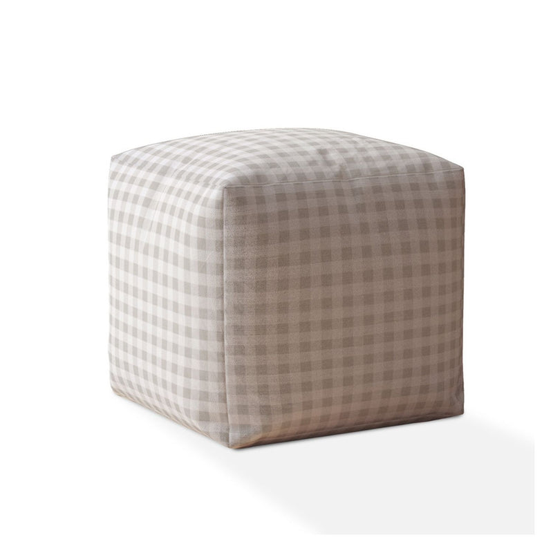 Home Outfitters 17" Gray Cotton Gingham Pouf Cover