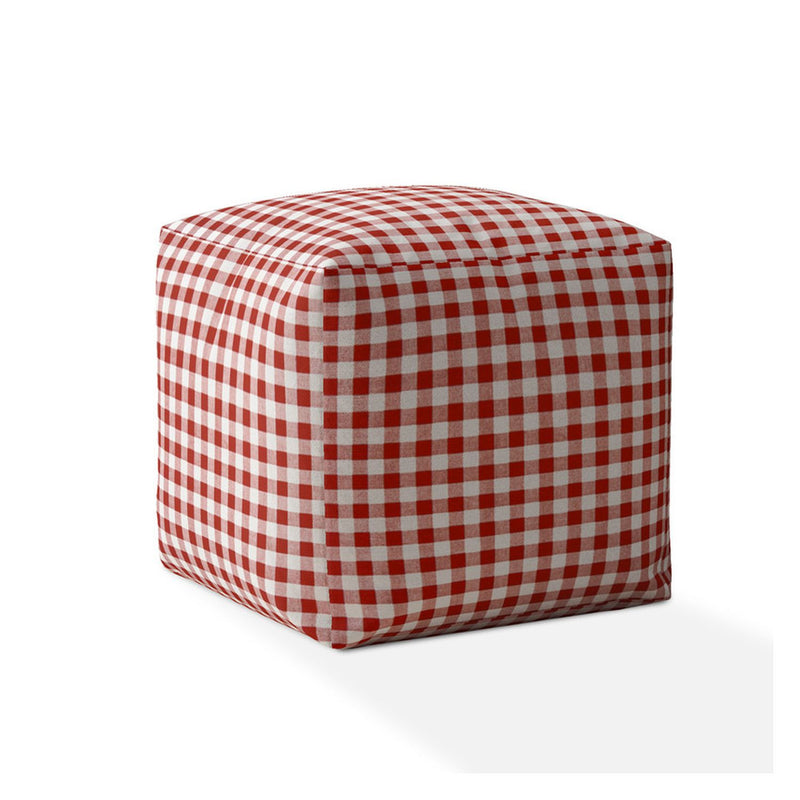 Home Outfitters 17" Red And White Cotton Gingham Pouf Cover