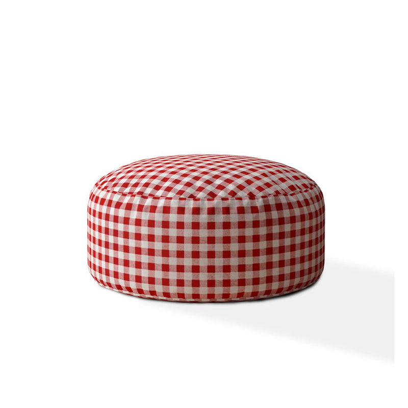 Home Outfitters 24" Red And White Cotton Round Gingham Pouf Cover