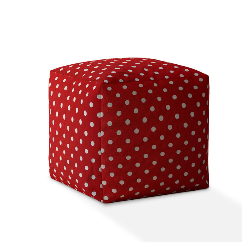 Home Outfitters 17" Red And White Cotton Polka Dots Pouf Cover