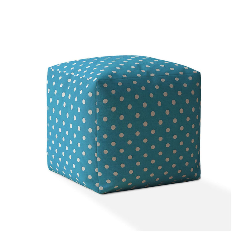 Home Outfitters 17" Blue And White Cotton Polka Dots Pouf Cover