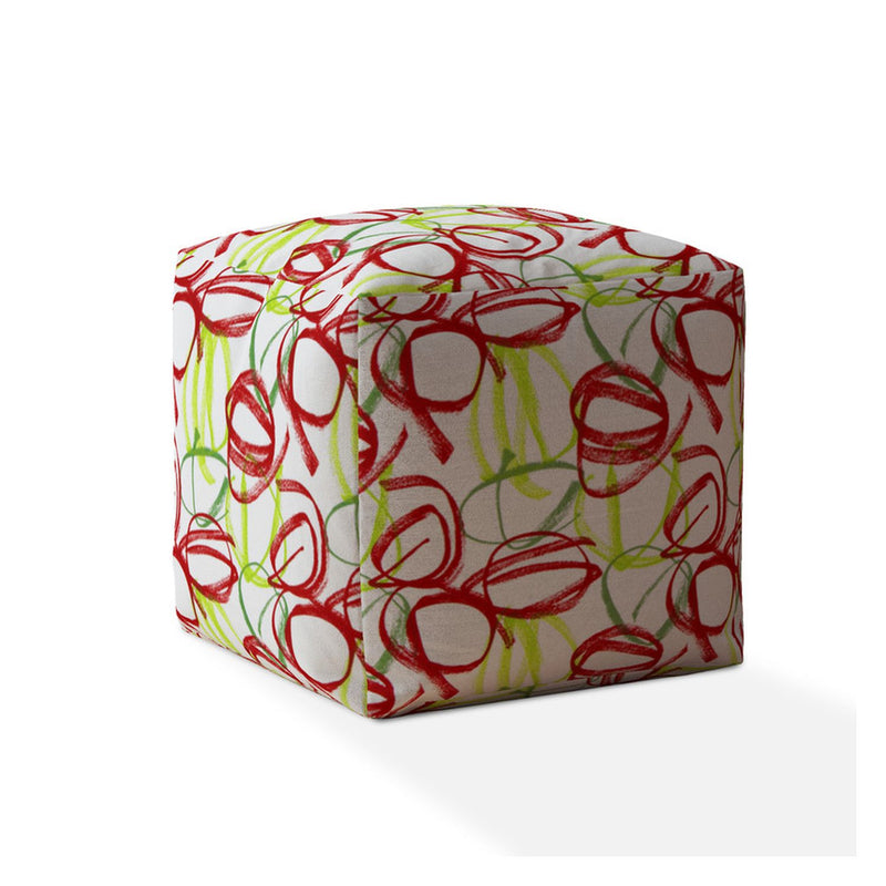 Home Outfitters 17" Green And White Cotton Abstract Pouf Cover