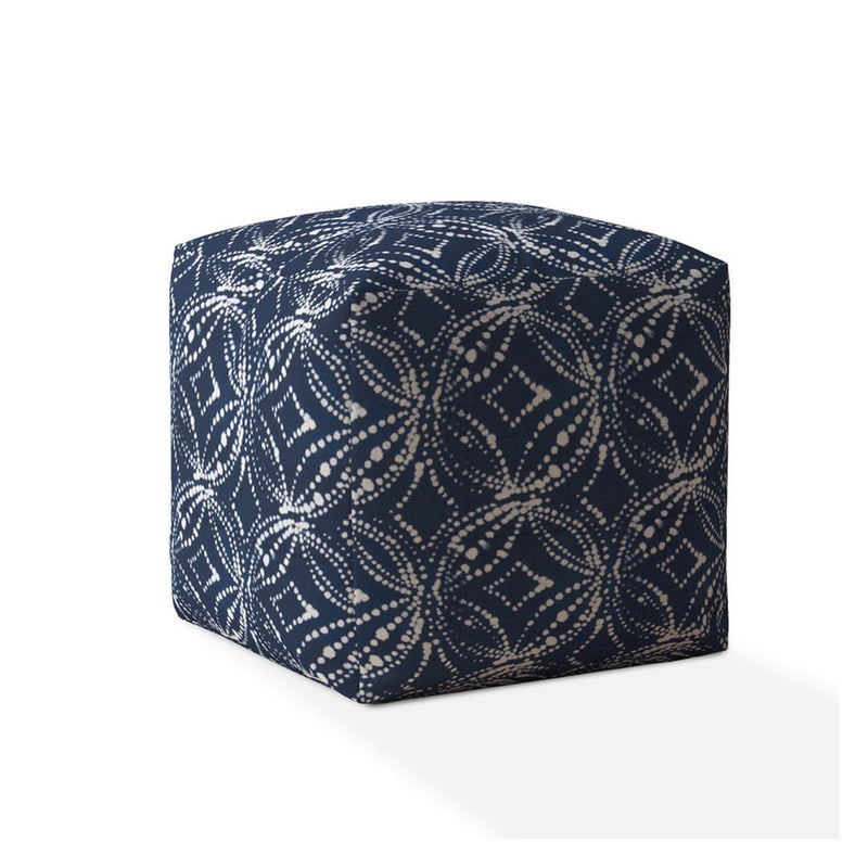 Home Outfitters 17" Blue And White Canvas Damask Pouf Cover