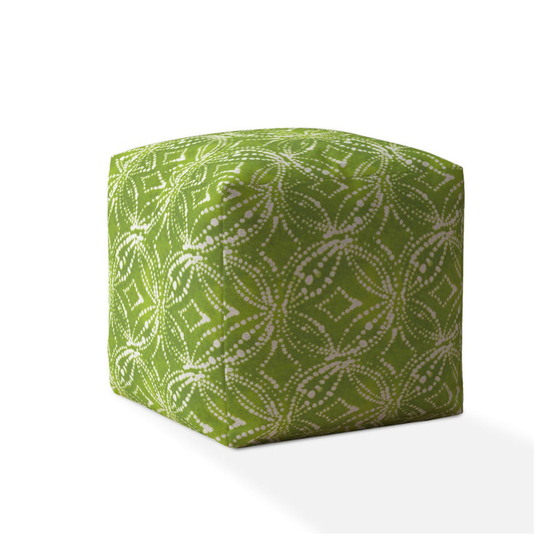 Home Outfitters 17" Green And White Cotton Damask Pouf Cover