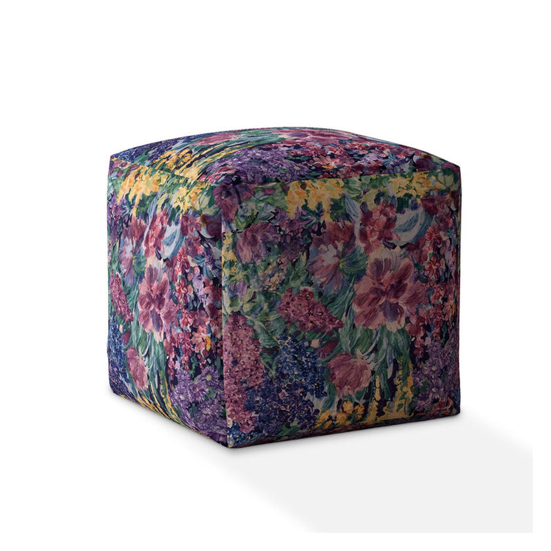 Home Outfitters 17" Blue And Green Cotton Floral Pouf Cover