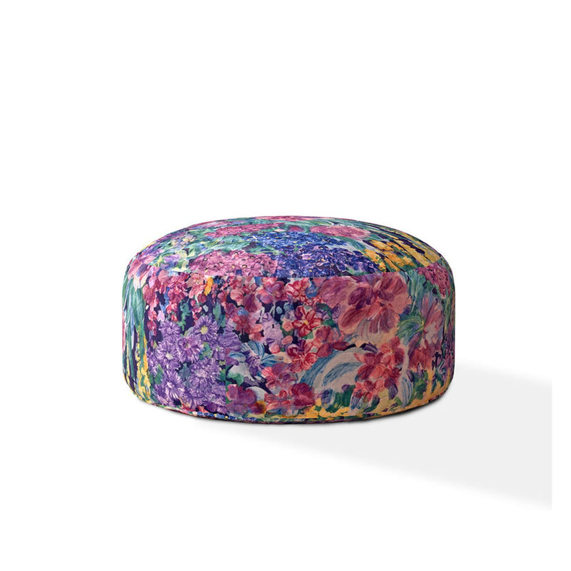 Home Outfitters 24" Blue And Green Cotton Round Floral Pouf Cover