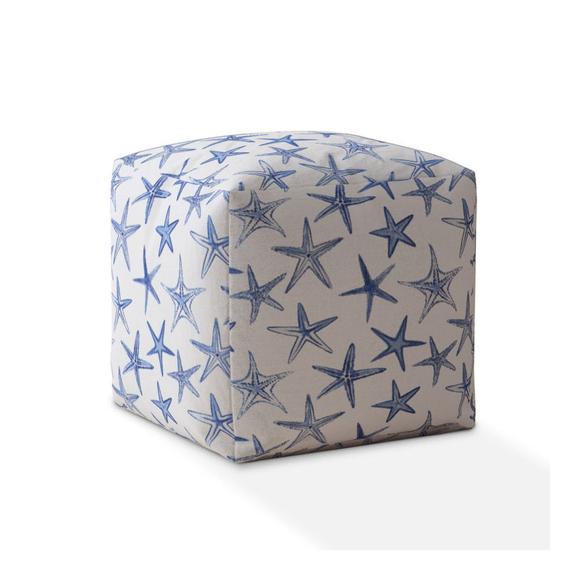 Home Outfitters 17" Blue And White Canvas Abstract Pouf Cover