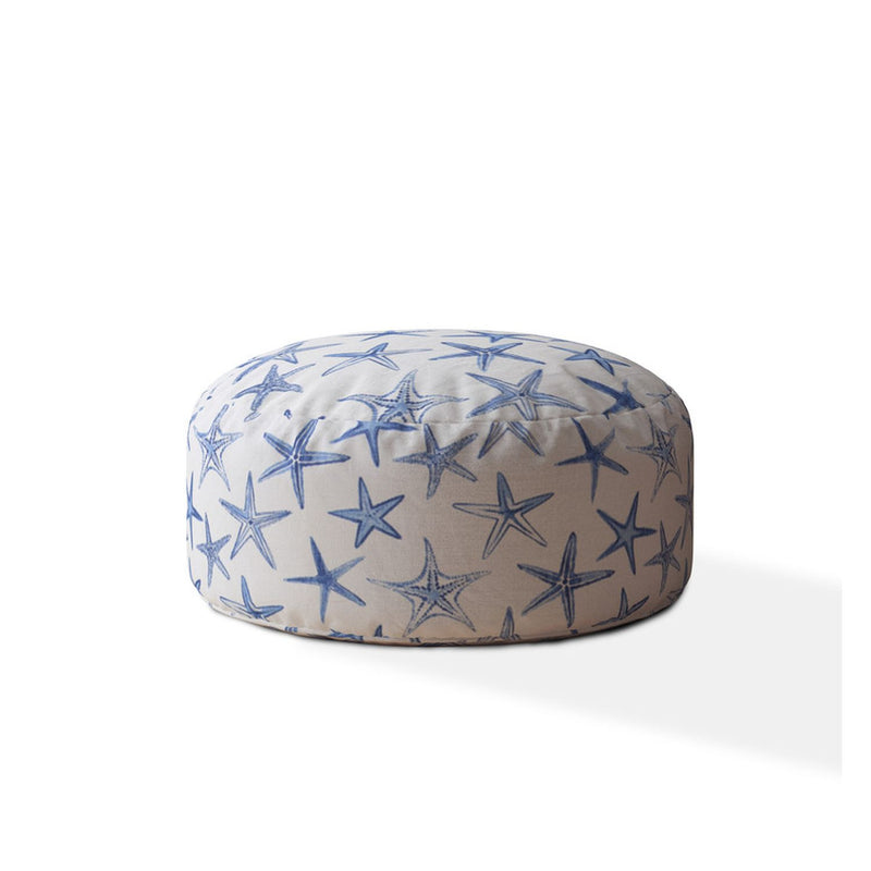 Home Outfitters 24" Blue And White Canvas Round Abstract Pouf Cover