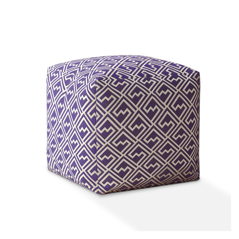 Home Outfitters 17" Purple And White Cotton Abstract Pouf Cover