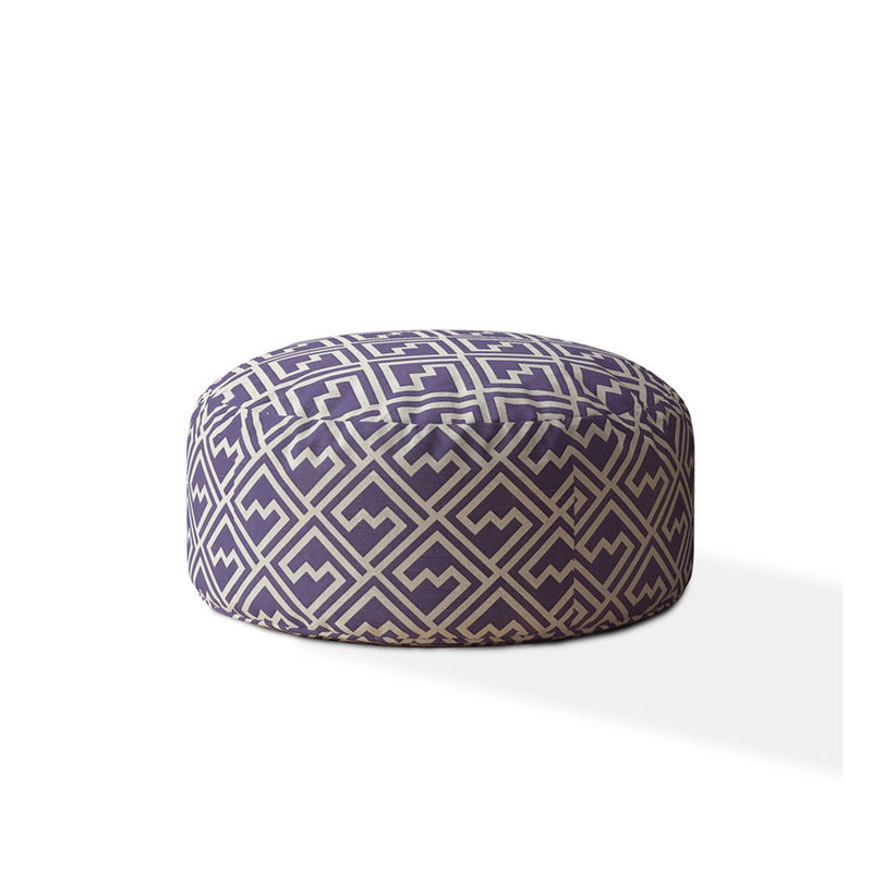 Home Outfitters 24" Purple And White Cotton Round Abstract Pouf Cover