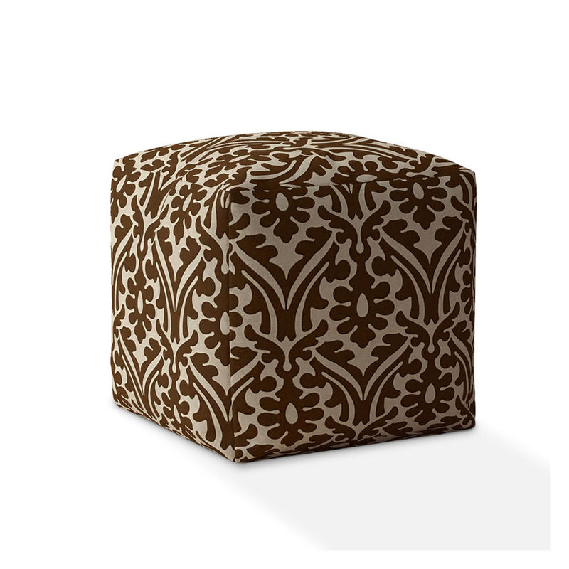 Home Outfitters 17" Brown Cotton Damask Pouf Cover