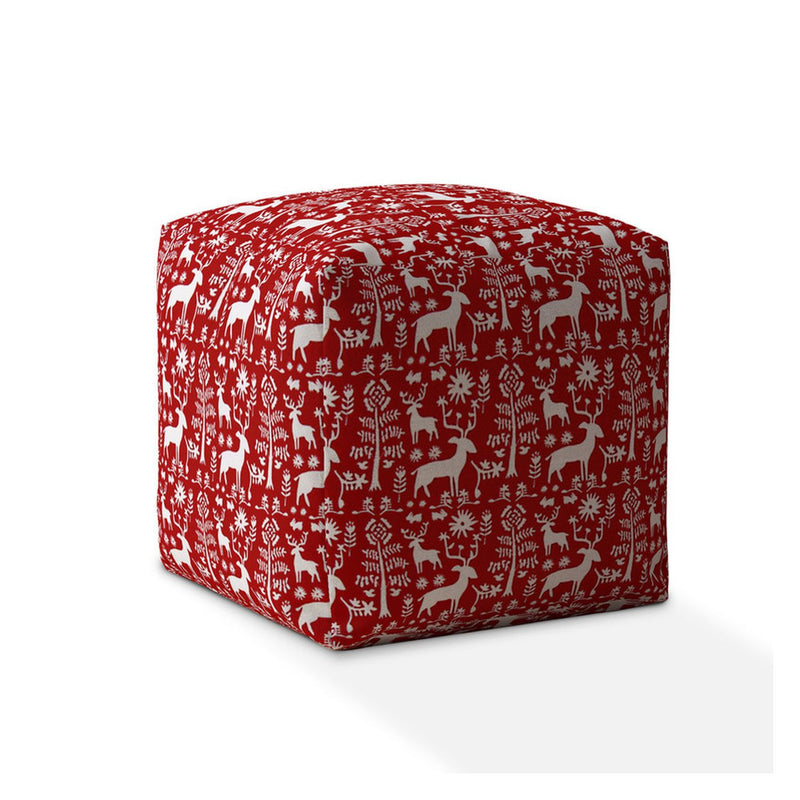 Home Outfitters 17" Red And White Cotton Stag Pouf Cover